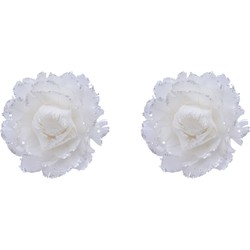 2x stuks decoratie bloemen wit met veertjes op clip 11 cm - Kunstbloemen