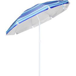 Tuin/strand parasol - 200 cm - blauw gestreept - met draagtas - Parasols