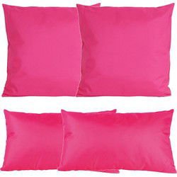 Bank/tuin kussens set - binnen/buiten - 4x stuks -fuchsia roze - In 2 formaten laag/hoog - Sierkussens