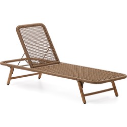 Kave Home - Dandara ligstoel met beige stalen frame, touw en poten van massief acaciahout 100% FSC.