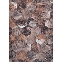 Vercai Rugs Nova Patchwork Collectie - Laagpolig Vloerkleed - Dierenhuid Tapijt voor Woonkamer - Polyester - Bruin - 60x110 cm