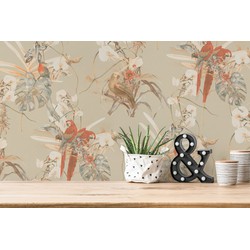 Livingwalls behang vogel oranje, beige en wit - 53 cm x 10,05 m - AS-387252