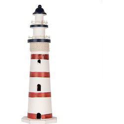 Clayre & Eef Decoratie Beeld Vuurtoren Ø 15x48 cm Wit Rood MDF