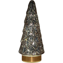 Kerstboompje glas 10led op batterij met timer 24.5x10.5 cm metallic antraciet