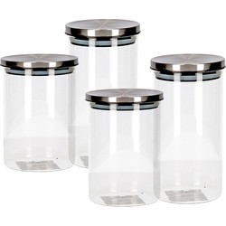 Set van 4 stuks glazen transparante voorraadbussen/voorraadpotten met deksel 650ml/900ml - Voorraadpot