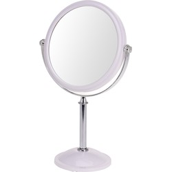 Make-up spiegel rond dubbelzijdig op voet - 18 x 24 cm - Wit - Cosmeticaspiegel - Vergootspiegel - Make-up spiegeltjes