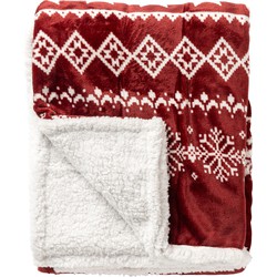 Geen merk CAROL - Plaid 150x200 cm - fleece deken met sherpa en nordic print - Biking Red - rood - Dutch Decor kerst collectie