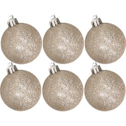 6x stuks kunststof glitter kerstballen champagne 8 cm - Kerstbal