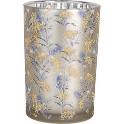 Clayre & Eef Theelichthouder Ø 12x18 cm Grijs Glas Bloemen