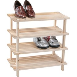 FSC® Dennenhouten Schoenenrek - 4 Verdiepingen - 8 Paar Schoenen - Schoenenkast - Schoenen Rek - Afm. 54 x 26 x 52 Cm