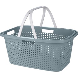 Wasmand met hengsel - 38 liter - 60 cm - groen/wit - Draagwasmand - Wasmanden