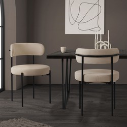 Eetkamerstoel set van 2 met teddy stof met rugleuning bruin Keukenstoel ML-Design