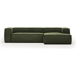 Kave Home - 3-zitsbank Blok met chaise longue rechts in groen ribfluweel/corduroy 300 cm