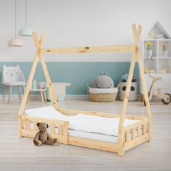 Kinderbed Tipi 70x140 cm van grenenhout met uitvalbeveiliging en lattenbodem Houten bed ML design