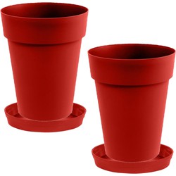 Set van 3x stuks bloempotten Toscane kunststof rood D44 x H53 cm inclusief onderschalen D35 cm - Plantenpotten