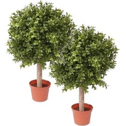 2 Stuks Buxus kunstplanten op stam in pot 36 cm - Kunstplanten