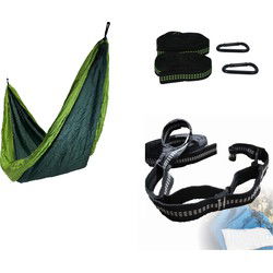 4gardenz® hangmat Vakantieset nylon Hangmat + Boombevestiging Groen