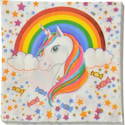 Clayre & Eef Servetten Papier Set van 20 33x33 cm Wit Eenhoorn