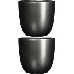 Mica Decorations Bloempot - 2x - antraciet - keramiek - 19 x 18 cm - Plantenpotten