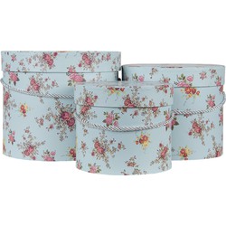 Clayre & Eef Hoedendoos Set van 3  Ø 23x19 cm Blauw Roze Karton Bloemen Opbergdoos