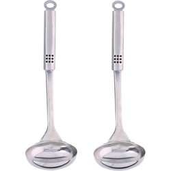 Soep/saus opscheplepel - 2x stuks - zilver - RVS - 31 cm - Soeplepels