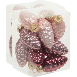24x stuks glazen dennenappels kersthangers roze tinten 6 cm mat/glans - Kersthangers