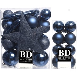 49x stuks kunststof kerstballen met ster piek donkerblauw mix - Kerstbal