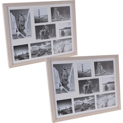 2x stuks multi fotolijst hout white wash met 8 vakken geschikt voor diverse foto maten - Fotolijsten