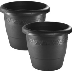 Set van 4x stuks bloempot/plantenpot antraciet grijs kunststof diameter 35 cm en hoogte 29 cm - Plantenpotten