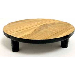 Decoratieplateau Teak D30H8Cm Naturel/Zwart