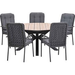Garden Impressions Aleria tuinset 6-delig - Tulli tuintafel Ø148x75 cm - light teak vironwood