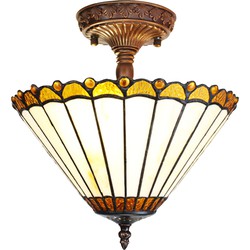 LumiLamp Plafondlamp Tiffany  Ø 29x30 cm Beige Bruin Glas Kunststof Plafonniere