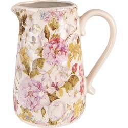 Clayre & Eef Decoratie Kan  16x11x18 cm Roze Beige Keramiek Bloemen Waterkan
