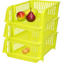 Plasticforte Stapelbare opbergmand - 3x - Groen - 16L - kunststof - 38 x 28 x 15 cm - Opbergmanden