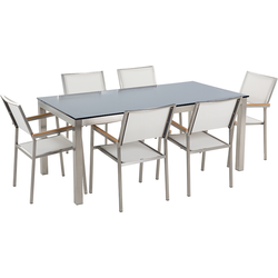 GROSSETO  - Tuinset voor 6 - Wit/Glas/Zwart - Veiligheidsglas