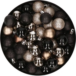 Set van 48x stuks kunststof kerstballen mix zwart en champagne 3 cm - Kerstbal