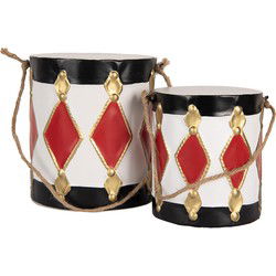 Clayre & Eef Kerstdecoratie Beeld Trommel Ø 15x38 / Ø 13x29 cm Wit Rood Metaal