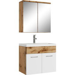 Badplaats Badkamermeubel Set Montreal 01 60 cm - Eiken met Hooogglans Wit - Badmeubel met spiegelkast