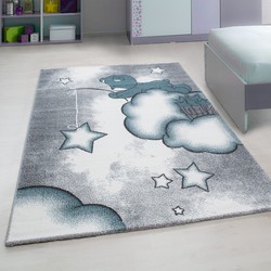 Tapijtenloods Kids Dreams Vloerkleed Kinderkamer Blauw / Grijs Laagpolig- 80x150 CM