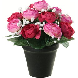 Louis Maes Kunstbloemen plant in pot - roze/wit tinten - 20 cm - Bloemenstuk ornament - Kunstbloemen