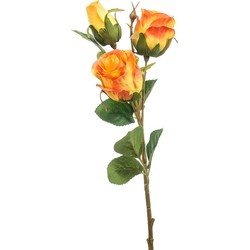 Emerald Kunstbloem Roos tak - 44 cm - oranje - Kunst zijdebloemen - Kunstbloemen