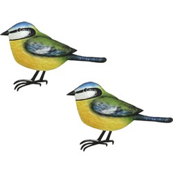 4x stuks decoratie vogel/muurvogel Pimpelmees voor in de tuin 38 cm - Tuinbeelden