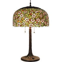 LumiLamp Tiffany Tafellamp  Ø 46x72 cm Groen Roze Glas Tiffany Bureaulamp