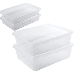 4x Voedsel plastic bewaarbakjes laag 0,5 en 2,5 liter transparant 18 x 12 x 4 cm - Vershoudbakjes