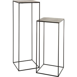 J-line - Set 2 Bijzettafels Hoog Vierkant Oxidize Aluminium/ijzer Antiek Zwart/groen - 40x40x120.5cm