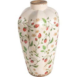 Clayre & Eef Vaas Beige Rood Keramiek Aardbeien