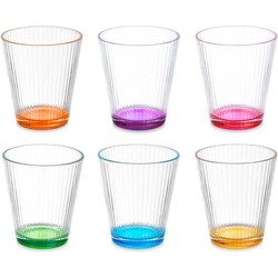 Vivalto Waterglazen/drinkglazen Colorama - 12x - transparant kleurenmix - 375 ml - 10 cm - Drinkglazen