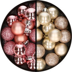 34x stuks kunststof kerstballen roze en champagne 3 cm - Kerstbal