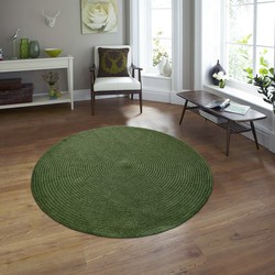 Corda Binnen & Buiten Vloerkleed Effen Gevlochten Rond Tuin Balkon Laagpolig Groen- 120 CM ROND