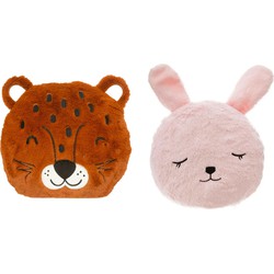 Dieren sierkussens - set 2x - kinderkamer - panter/konijn - 30 cm - polyester - Sierkussens